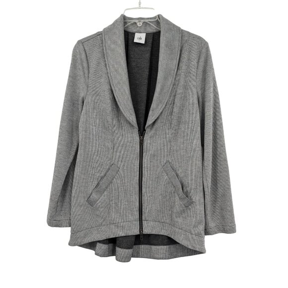 CAbi Blazer Jacket Women Size S Double Zip-Up Pinstriped Interview Preppy Hi-low - Picture 1 of 12